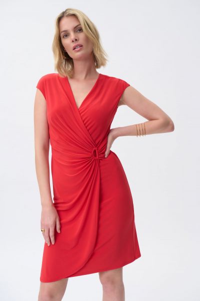 Joseph Ribkoff Magma Red Sleeveless Wrap Dress Style 231138