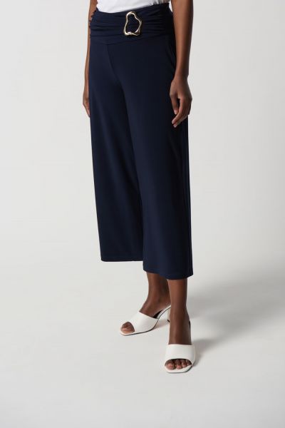 Joseph Ribkoff Midnight Blue Solid Silky Knit Culotte Pants Style 231251