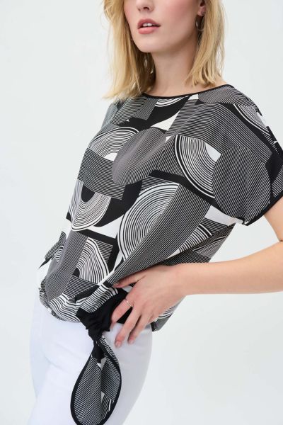 Joseph Ribkoff Vanilla/Black Geometric Print Top Style 231303