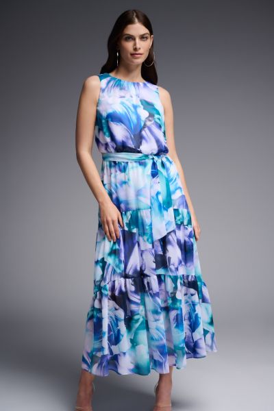 Joseph Ribkoff Vanilla/Multi Sleeveless Maxi Dress Style 231716