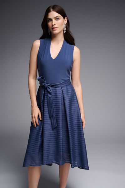 Joseph Ribkoff Mineral Blue Silky Knit Sleeveless Fit And Flare Dress Style 231721