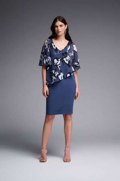 Joseph Ribkoff Blue/Multi Chiffon Overlay Dress Style 231731