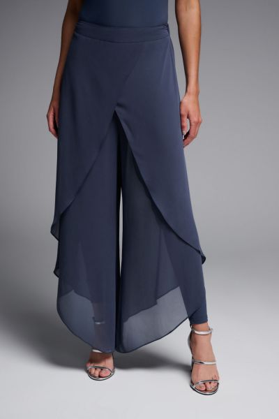 Joseph Ribkoff Midnight Blue Chiffon And Silky Knit Wide-Leg Pants Style 231737