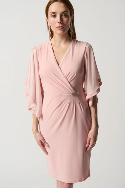 Joseph Ribkoff Rose Foiled Chiffon Wrap Dress Style 231747