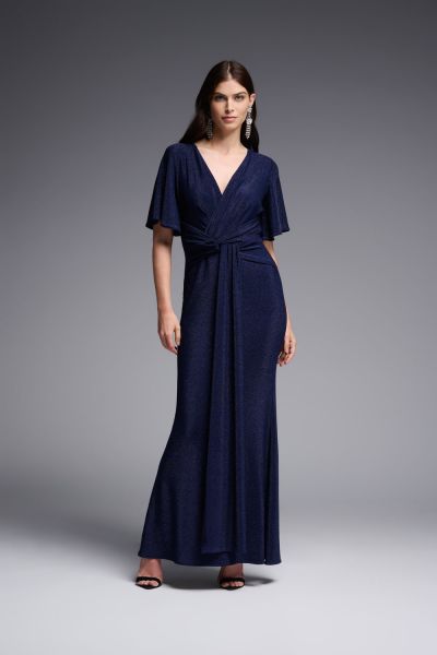 Joseph Ribkoff Navy Solid Lurex Fit And Flare Maxi Dress Style 231749