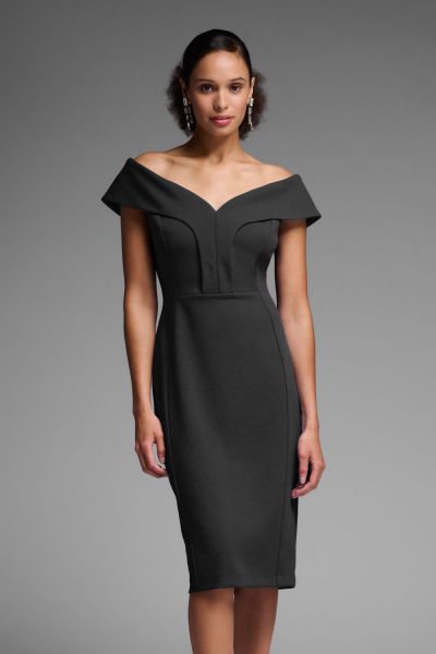 Joseph Ribkoff Black Off-The-Shoulder Sheath Dress Style 231756