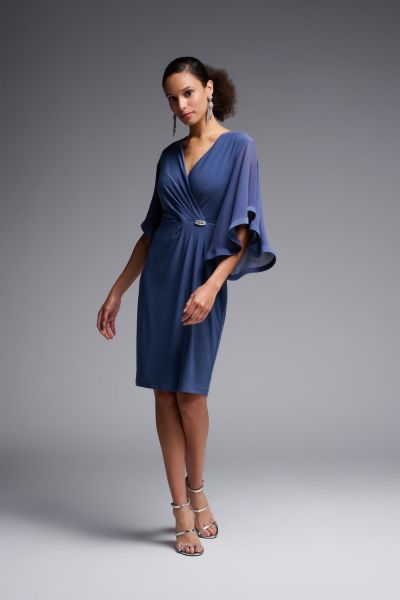 Joseph Ribkoff Mineral Blue Silky Knit And Chiffon Wrap Dress Style 231771