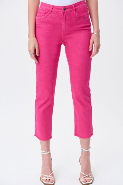 Joseph Ribkoff Dazzle Pink Frayed Hem Cropped Jeans Style 231925