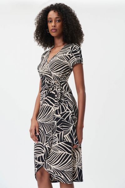 Joseph Ribkoff Black/Multi Wrap Dress Style 232037