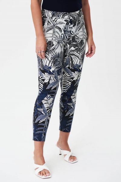 Joseph Ribkoff Vanilla/Multi Tropical Print Slim-Fit Pants Style 232085