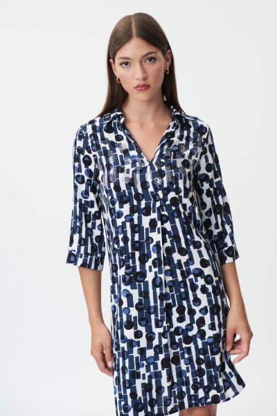 Joseph Ribkoff Blue/Vanilla Dot Print Dress Style 232263