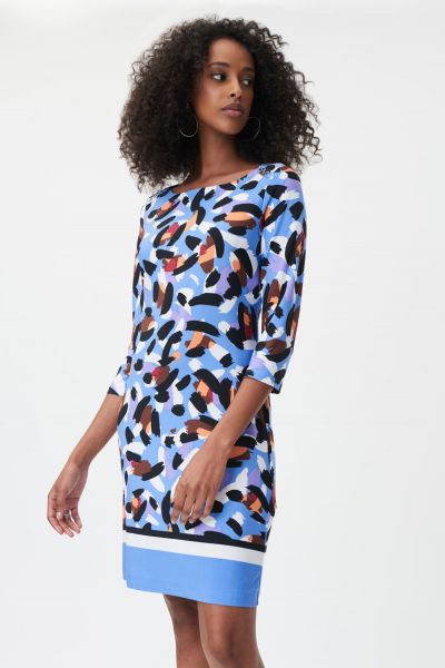 Joseph Ribkoff Blue/Multi Knit Dress With Button Detailing Style 232198