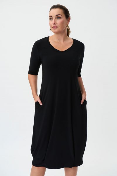 Joseph Ribkoff Black V-Neck Three-Quarter Sleeve Dress Style 232199
