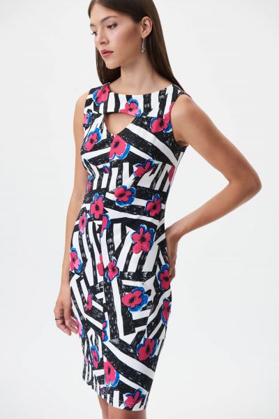 Joseph Ribkoff Vanilla/Multi Floral Print Silky Fitted Dress Style 232225