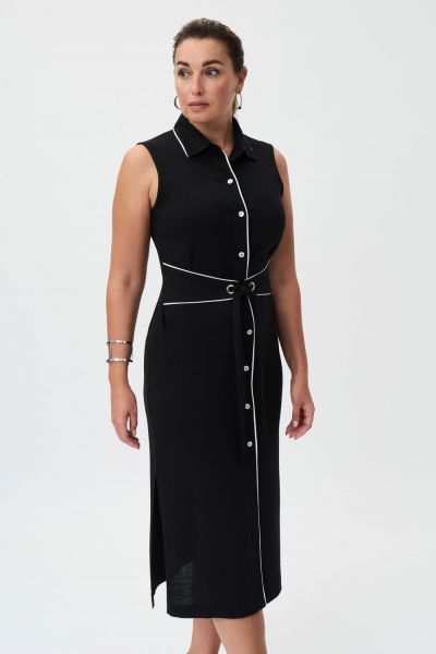Joseph Ribkoff Black/Vanilla Sleeveless Belted Shirt Dress Style 232239