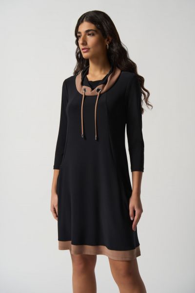 Joseph Ribkoff Black/Nutmeg Colour-Block A-Line Dress Style 233035