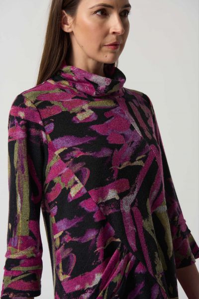Joseph Ribkoff Black/Multi Printed Cowl Neck Tunic Style 233056