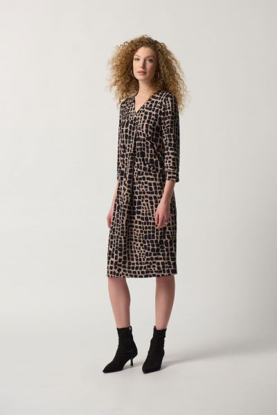 Joseph Ribkoff Black/Latte Animal Print Cocoon Dress Style 233073