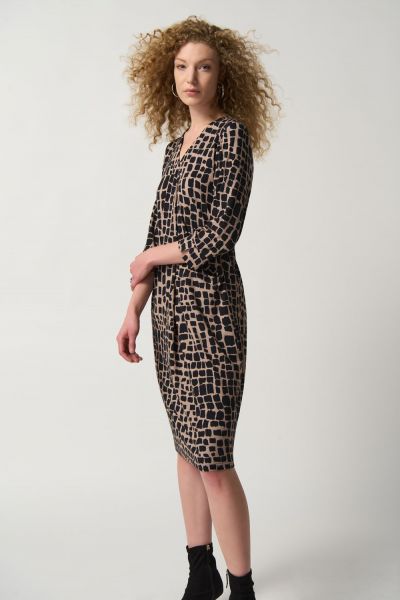 Joseph Ribkoff Black/Latte Animal Print Cocoon Dress Style 233073