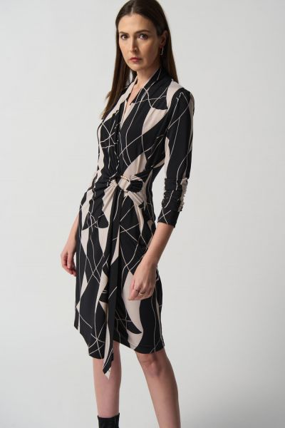 Joseph Ribkoff Black/Moonstone Abstract Print Wrap Dress Style 233104