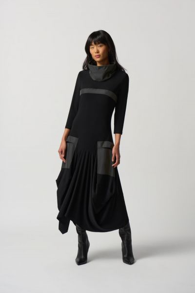 Joseph Ribkoff Black/Black Cowl Neck Cocoon Dress with Pockets Style 233110
