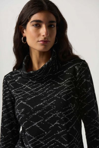 Joseph Ribkoff Black/Grey Jacquard Cowl Neck Sweater Style 233146