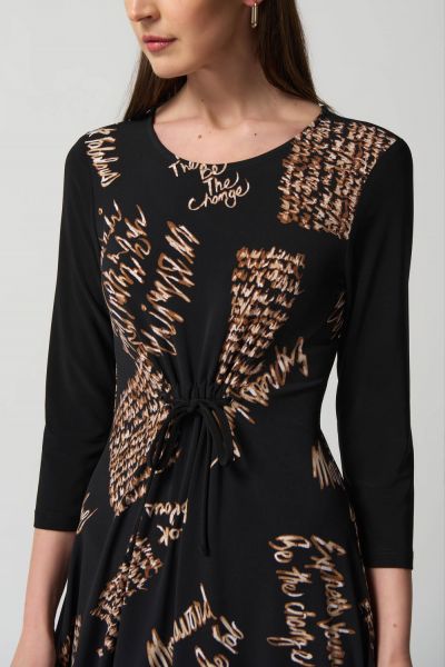 Joseph Ribkoff Black/Multi Waist Tie Cocoon Dress Style 233152