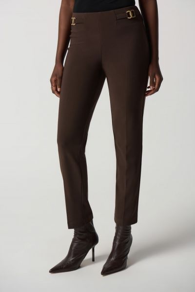 Joseph Ribkoff Mocha Bonded Silk Straight-Leg Pants Style 233180