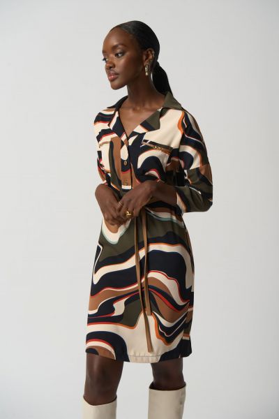 Joseph Ribkoff Black/Multi Abstract Print Belted Tunic Dress Style 233224