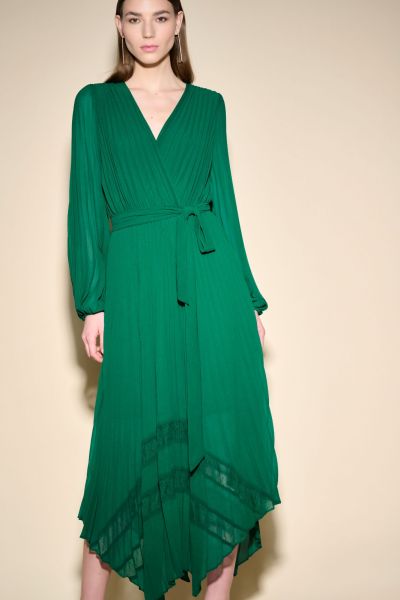 Joseph Ribkoff True Emerald Mesh and Chiffon Flounce Dress Style 233708