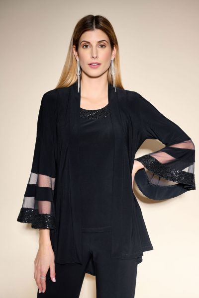 Joseph Ribkoff Black Flared Top With Mesh Inserts Style 233719