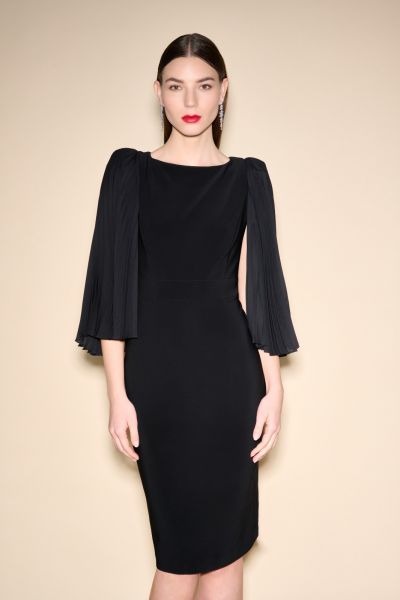 Joseph Ribkoff Black Pleated Sleeve Sheath Dress Style 233766
