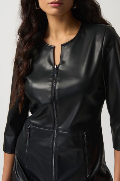 Joseph Ribkoff Black Faux-Leather A-Line Dress Style 233920