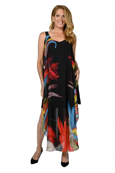 Frank Lyman Black/Multi Sleeveless Woven Dress Style 236660U