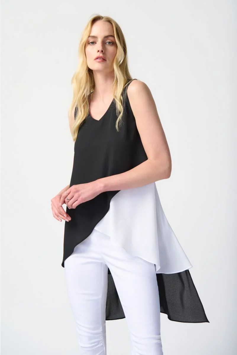Joseph Ribkoff Black/Off-White Colour-Block Asymmetrical Top Style