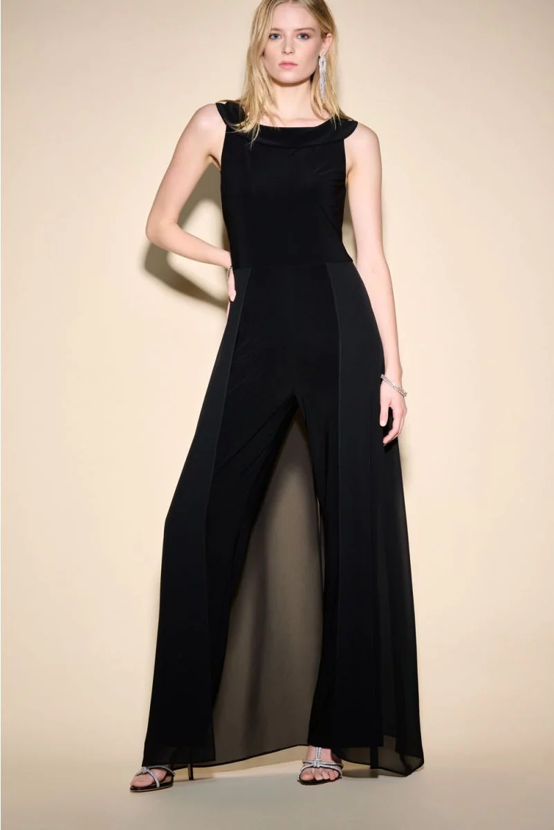 Joseph Ribkoff Black Chiffon Overlay Wide-Leg Jumpsuit Style