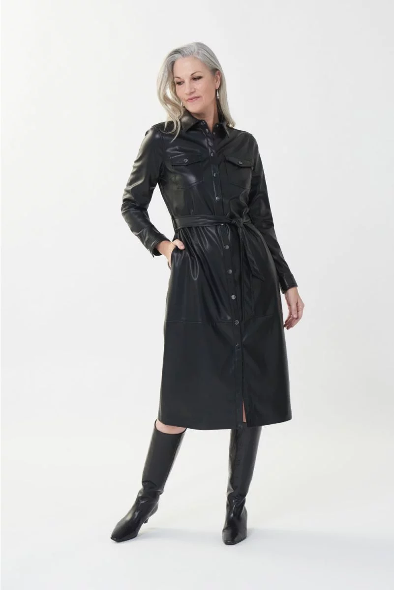 Joseph Ribkoff Black Faux Leather Shirt Dress Style 223940