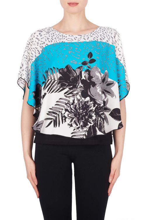 Joseph Ribkoff Aqua/Multi/Black Top Style 191601