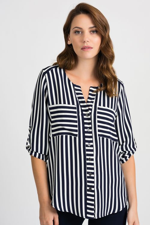 Joseph Ribkoff Midnight Blue/Vanilla Blouse Style 201283