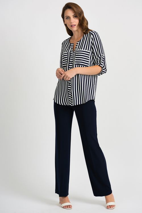 Joseph Ribkoff Midnight Blue/Vanilla Blouse Style 201283