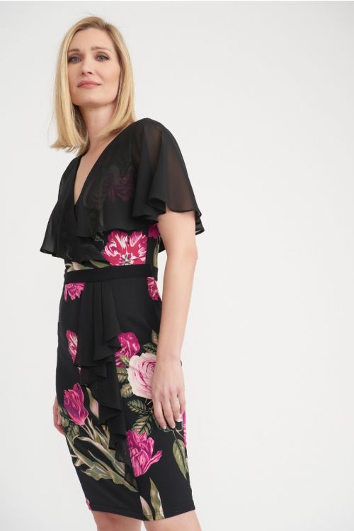 Joseph Ribkoff Floral Print Sheer Cover Dress Style 203355