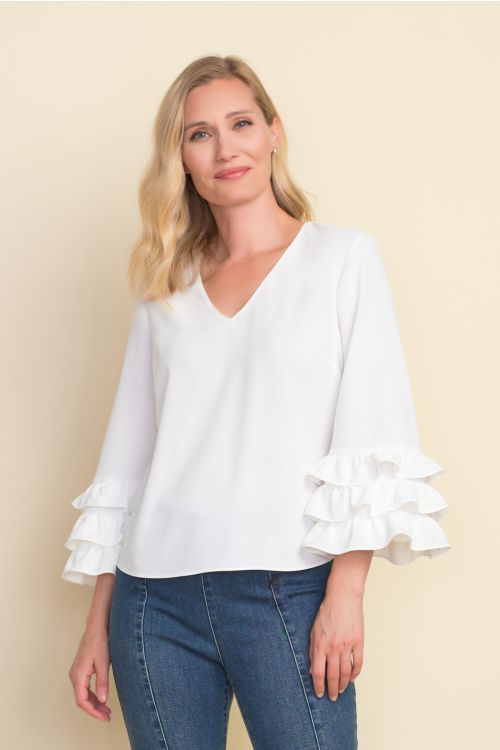 Joseph Ribkoff Vanilla Ruffle Sleeve Top Style 212030