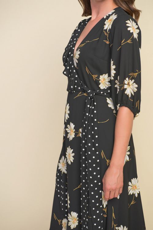 Joseph Ribkoff Multi Floral & Polka Dot Dress Style 212149