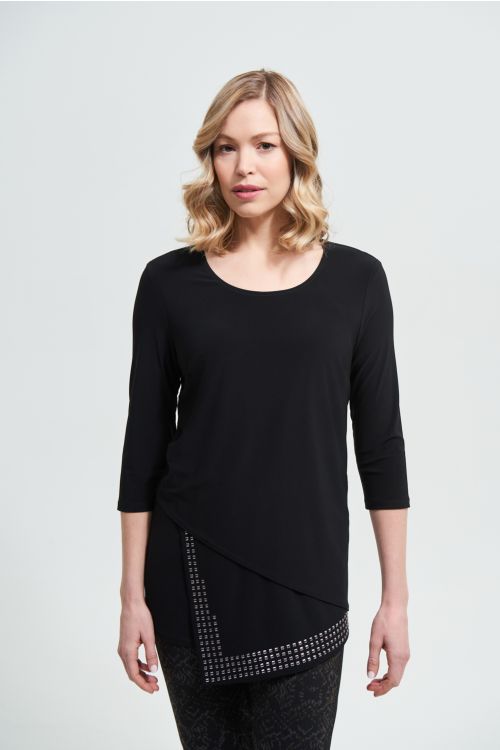 Joseph Ribkoff Black Asymmetrical Hem Top Style 213003