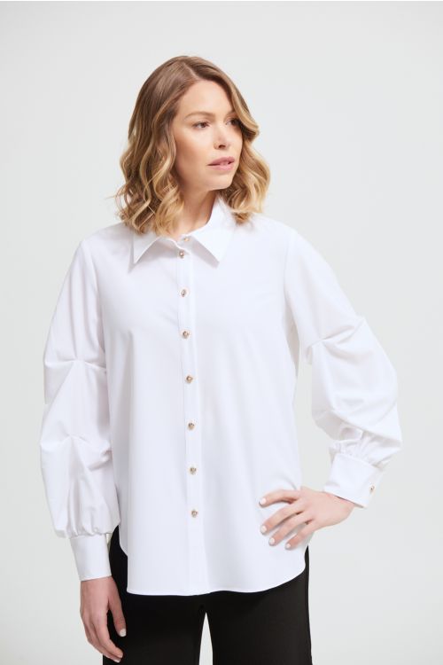 Joseph Ribkoff Optic White Puffed Sleeve Blouse Style 213072