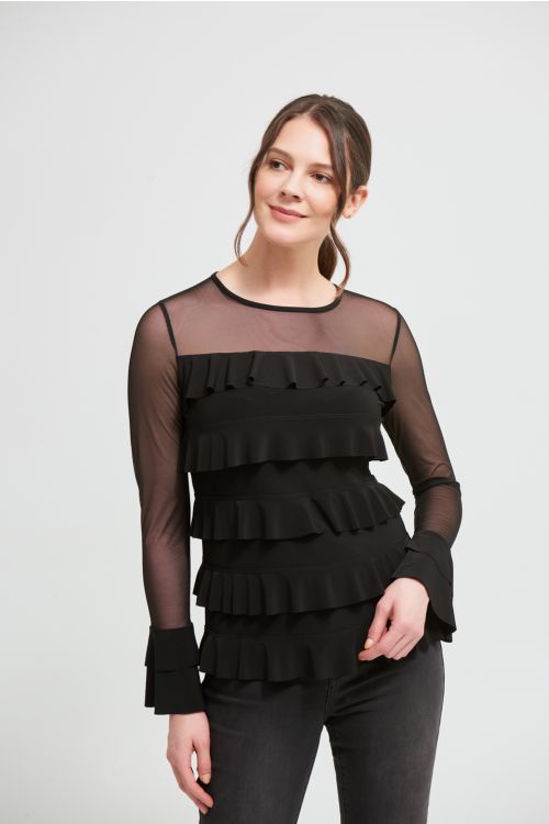 Joseph Ribkoff Black Ruffle Top Style 213314