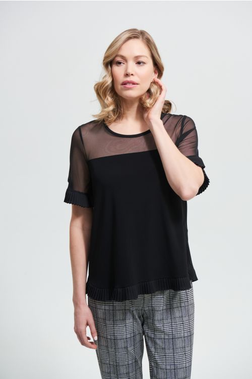 Joseph Ribkoff Black Mesh Collar Top Style 213329