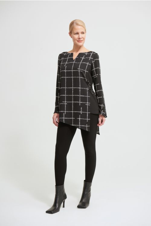 Joseph Ribkoff Black/Vanilla Check Print Top Style 213340