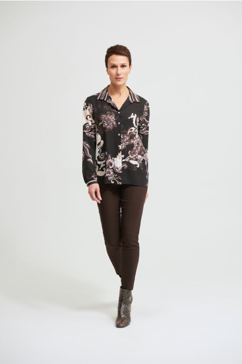 Joseph Ribkoff Black/Sand Paisley Print Blouse Style 213420