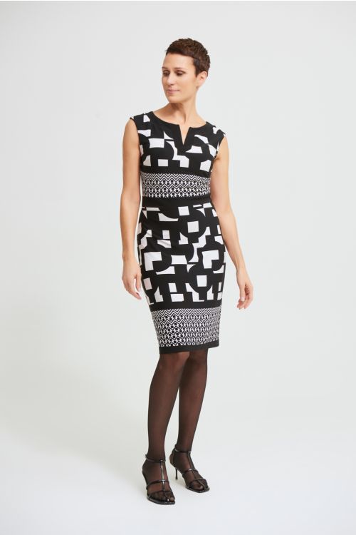 Joseph Ribkoff Black/Vanilla Geo Sheath Dress Style 213423